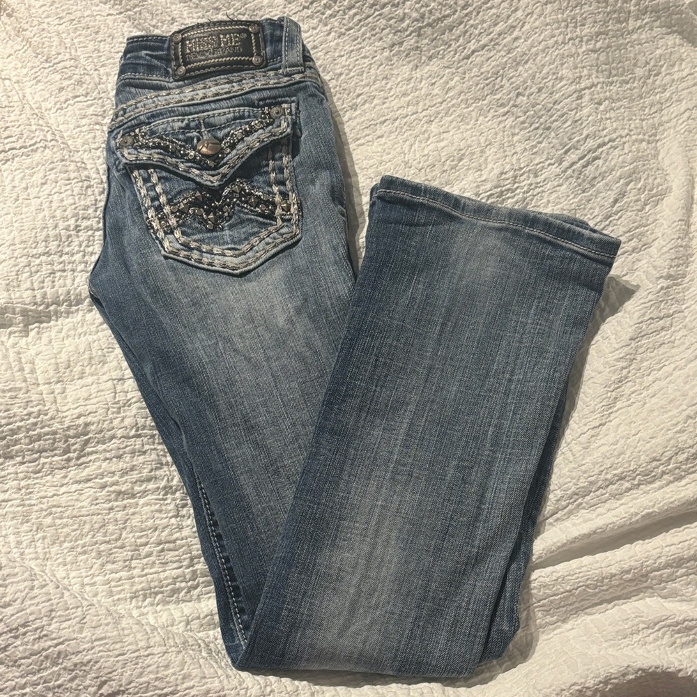 Miss Me Blue Boot Cut Jeans with Embellished Pockets
